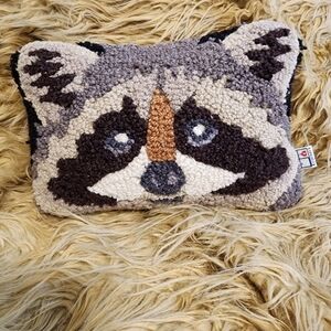 Chandler 4 Corners 8" x 12" Hooked Pillow, Raccoon wool
